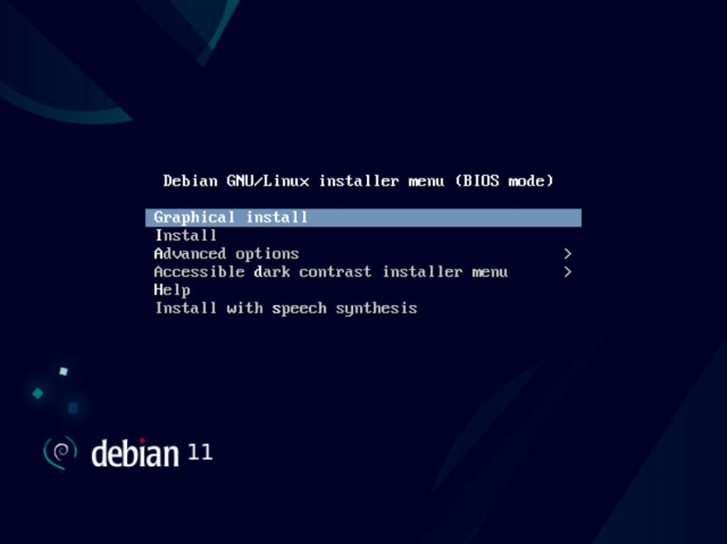 Debian 11 Installation Auswahl.