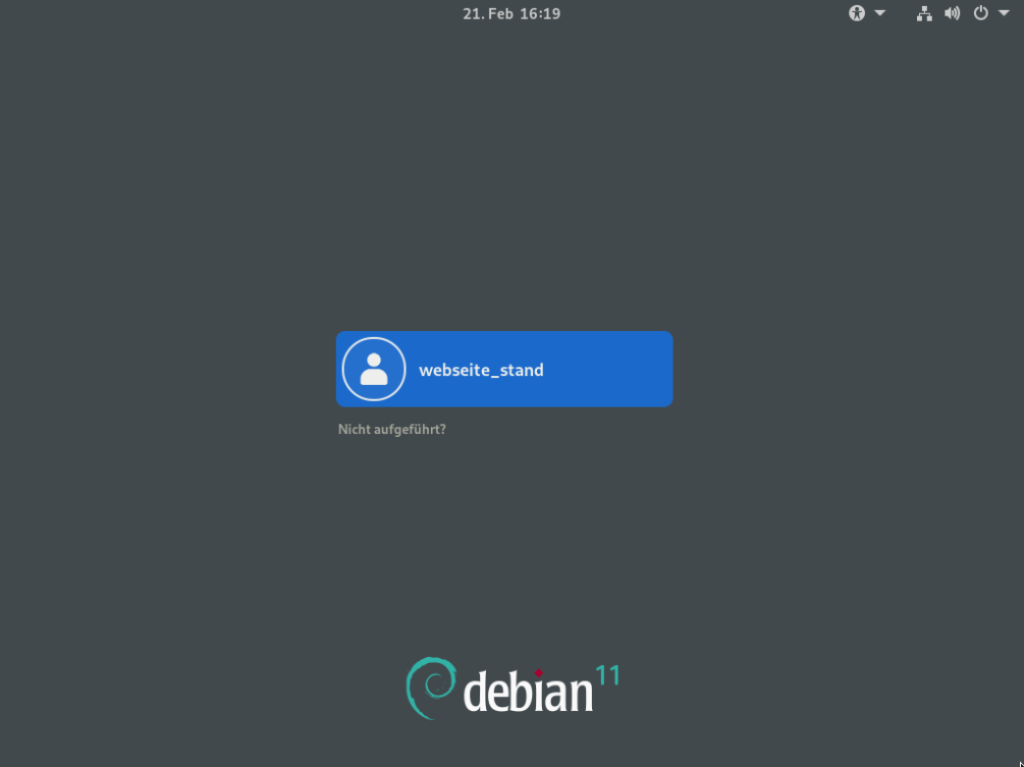 Startbildschirm von Debian 11