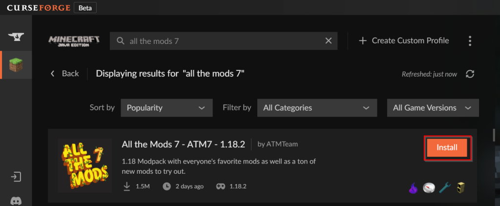 Suche All The Mods 7 und installiere es.