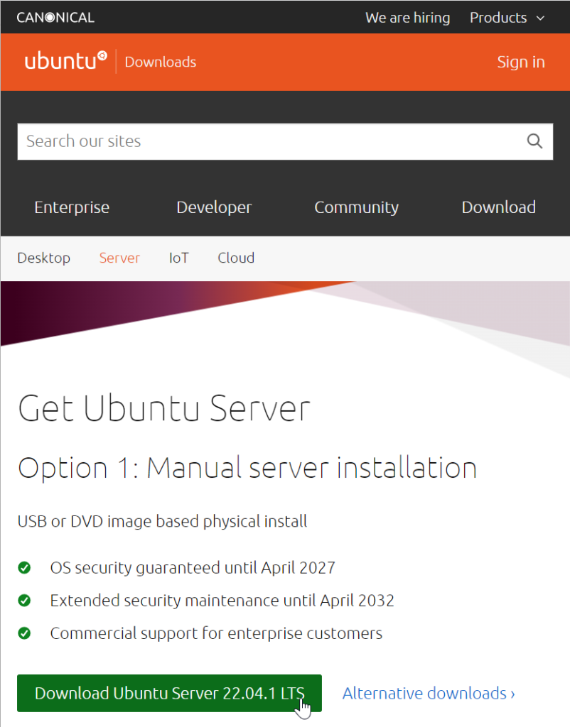 Download der Ubuntu Server ISO-Datei