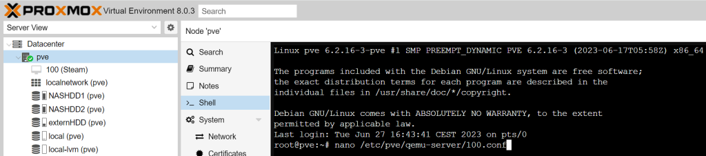 Proxmox bestehende VM-Disk nutzen - Konfiguration aufrufen