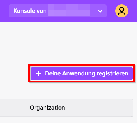 Twitch Anwendung - Anwendung registrieren