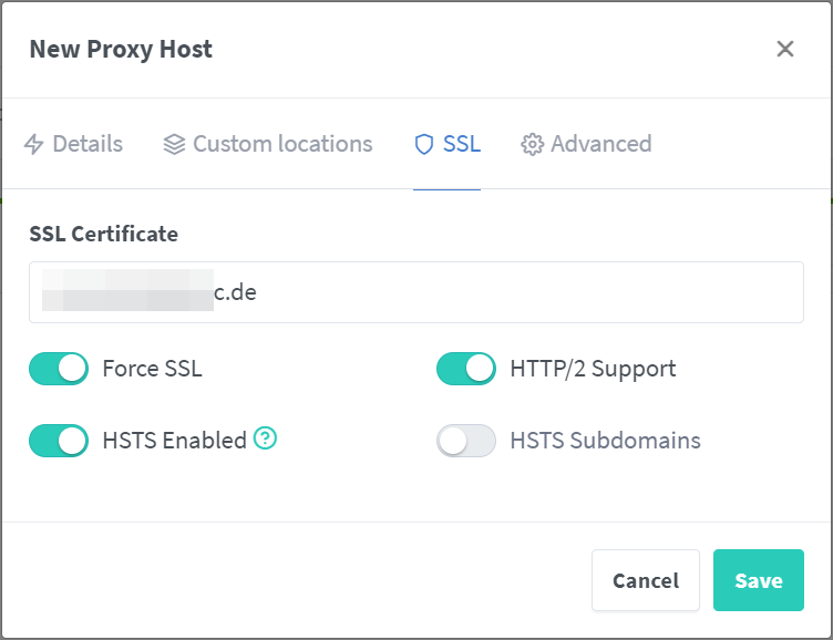 Nginx Proxy Manager - Füge das SSL-Zertifikat mit hinzu