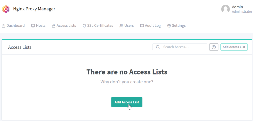 Nginx Proxy Manager - Access Liste hinzufügen